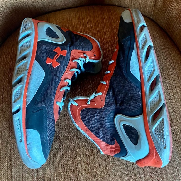 Under Armour Other - Mens Under Armour high top sneakers, gray & orange, sz 11.5